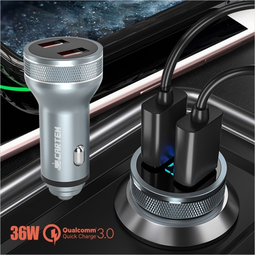 오토모듬 VIP 풀메탈 LED 듀얼QC 3,0 차량용 고속충전기 36W/배터리 전압체크